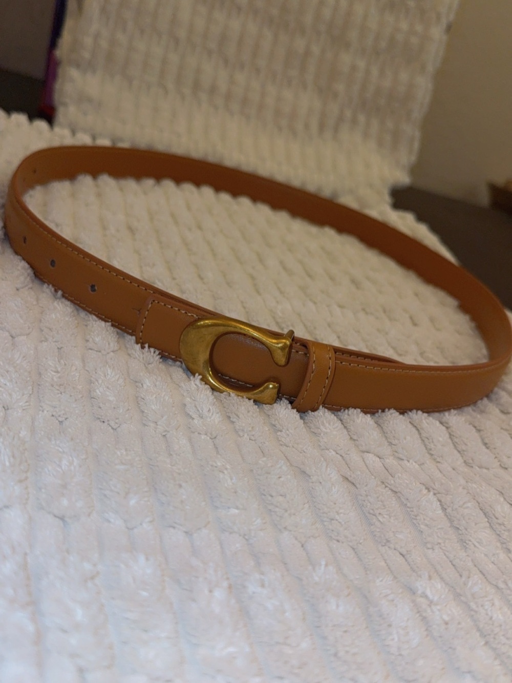 Tan Leather Belt with Gold Buckle - Picture 11 of 16